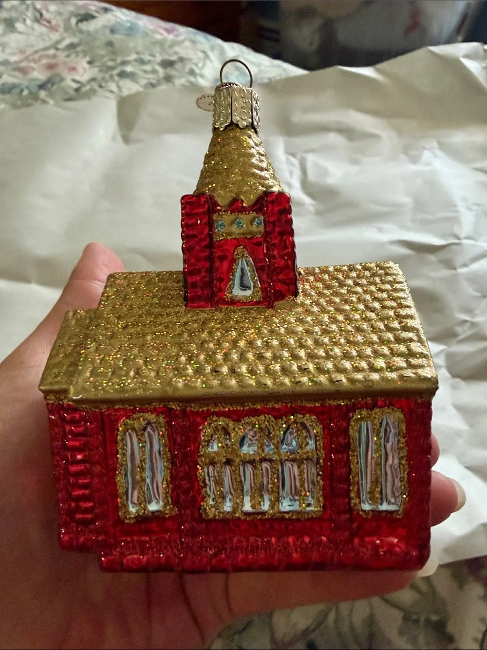OWC Holiday Glitter Church Ornament - Gold & Red